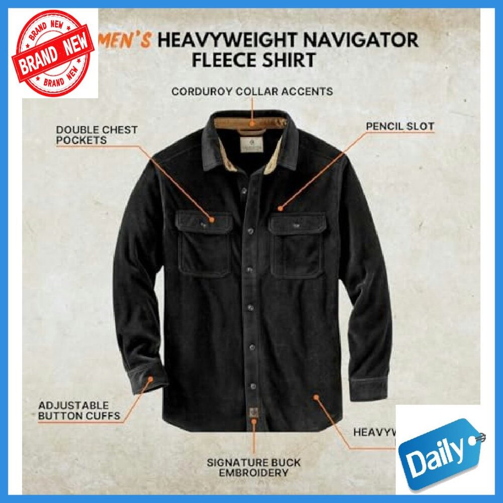 Men's Heavyweight Fleece Button-Down Shirt with Chest Pocket - Picture 3 of 6